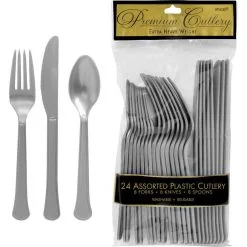 Silver Premium Plastic Cutlery Set 24ct
