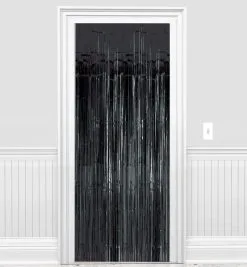 Black Foil Fringe Doorway Curtain, 3ft X 8ft