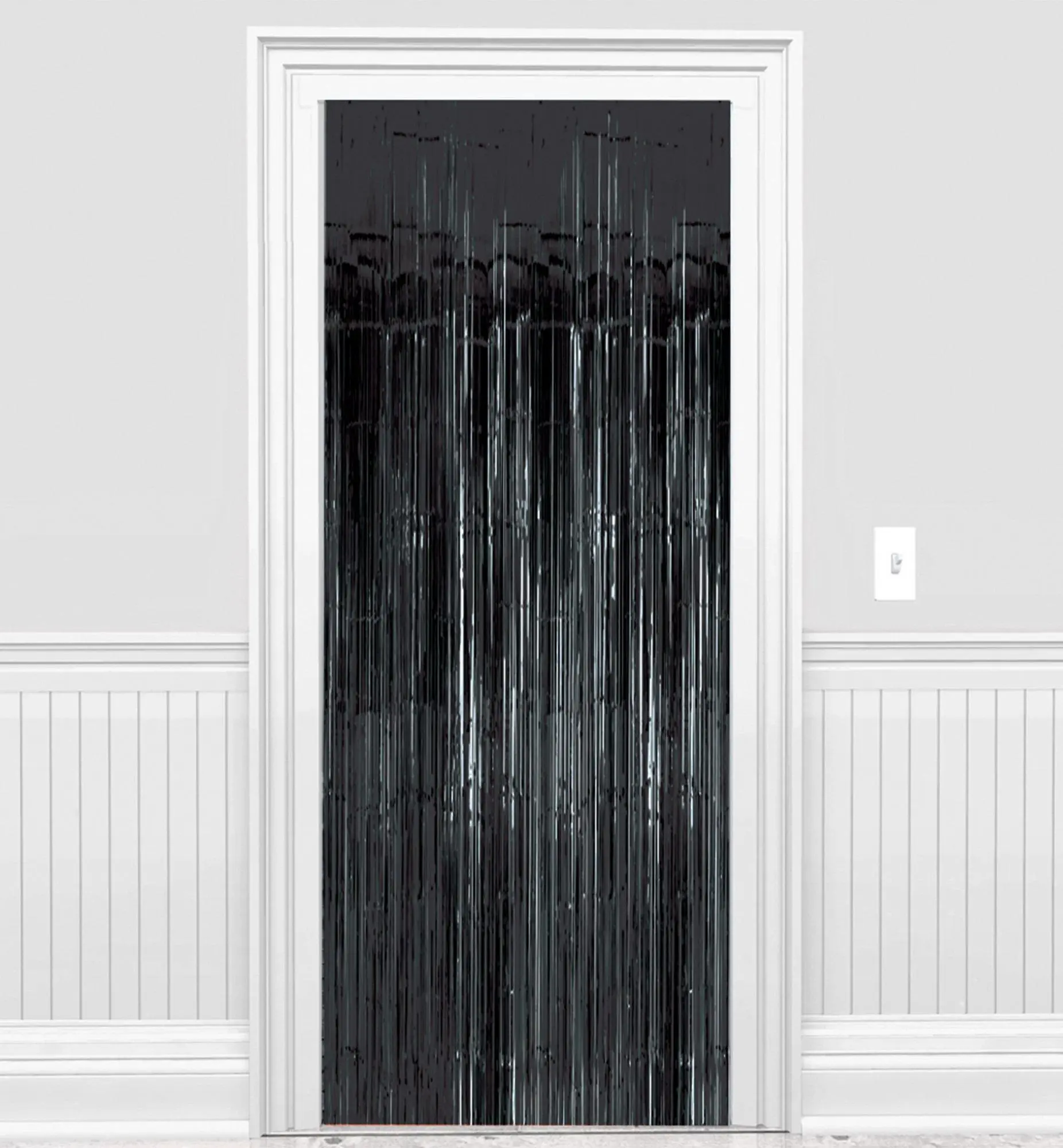 Black Foil Fringe Doorway Curtain, 3ft X 8ft