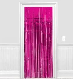 Bright Pink Foil Fringe Doorway Curtain, 3ft X 8ft