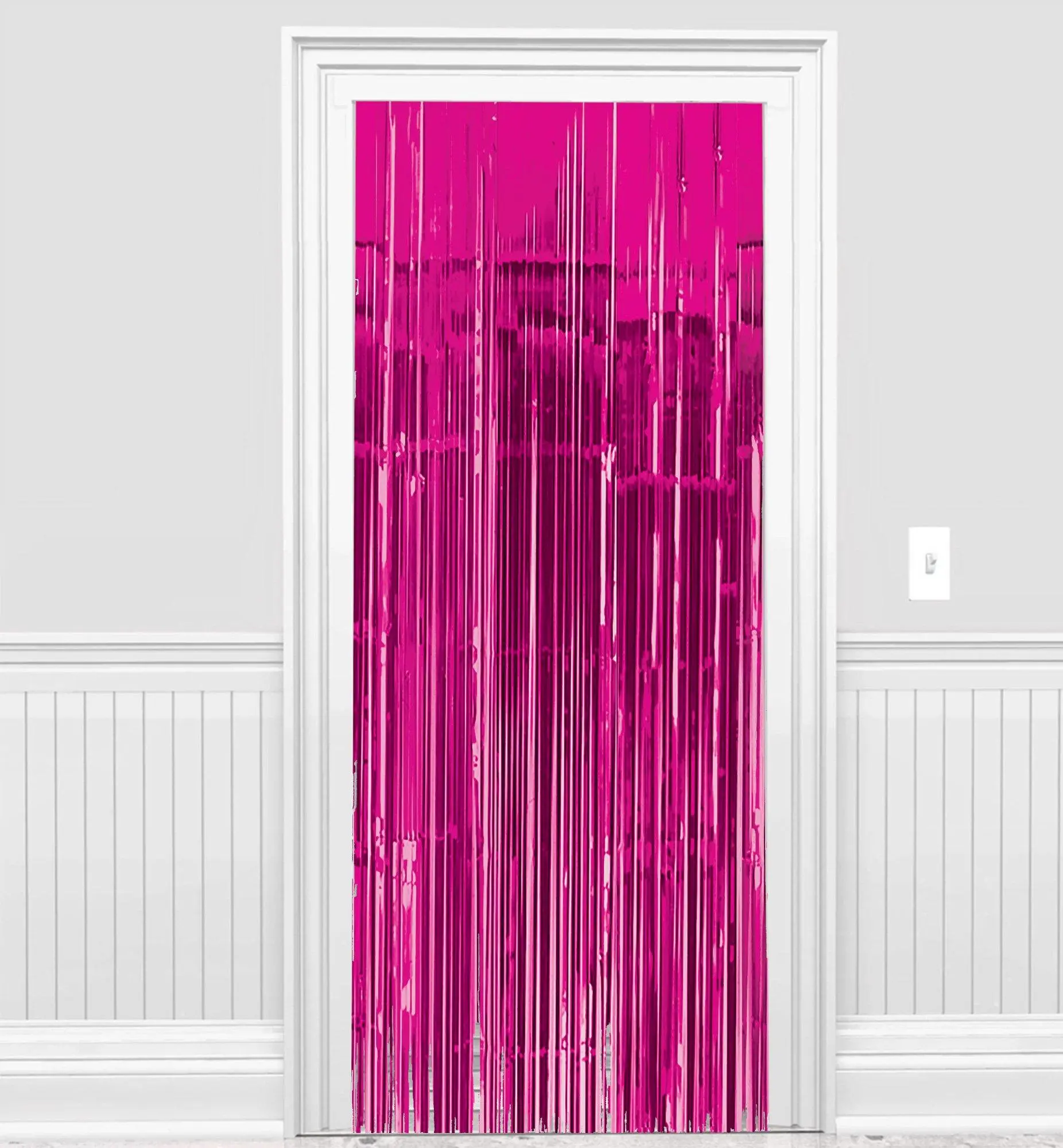Bright Pink Foil Fringe Doorway Curtain, 3ft X 8ft