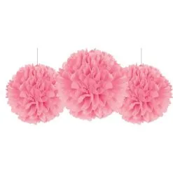 Rounded Pink Tissue Pom Poms 3ct