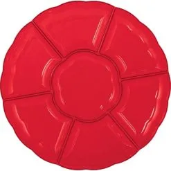 Red Plastic Scalloped Sectional Platter