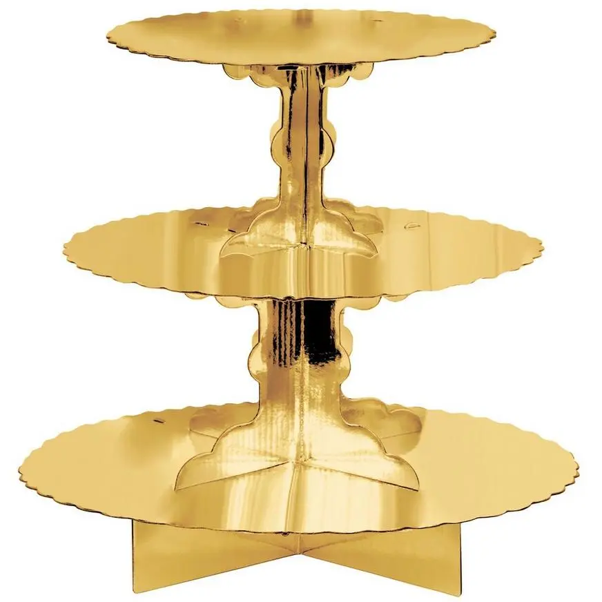 Gold 3-Tiered Cardboard Cupcake Stand, 11.5in X 14.25in