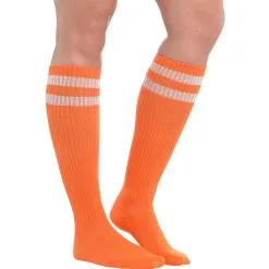 Orange Stripe Athletic Knee-High Socks