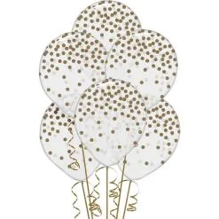 6ct, 12in, Transparent & Gold Dot Balloons