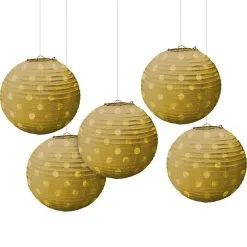 Mini Gold Polka Dot Paper Lanterns 5ct