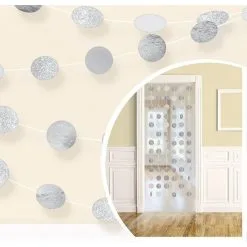 Glitter Silver Polka Dot String Decorations 6ct