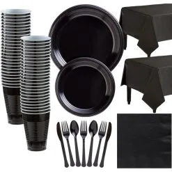 Black Plastic Tableware Kit For 50 Guests