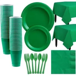 Festive Green Plastic Tableware Kit For 50 Guests
