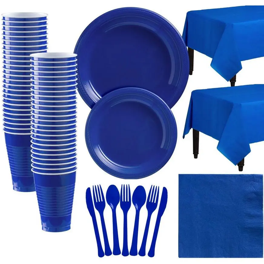 Royal Blue Plastic Tableware Kit For 50 Guests