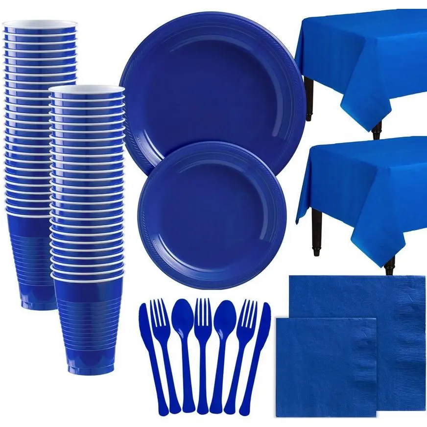 Royal Blue Plastic Tableware Kit For 100 Guests