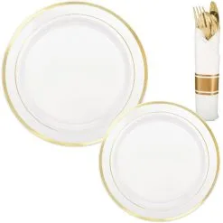 White Gold-Trimmed Premium Tableware Kit For 40 Guests