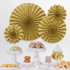Glitter Gold Polka Dot & Chevron Paper Fan Decorations, 4ct