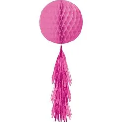 Bright Pink Honeycomb Ball Decoration With Tail, 11 1/2in X 27 1/2in