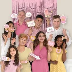 Glitter Pink & Gold Baby Shower Scene Setter With Photo Booth Props