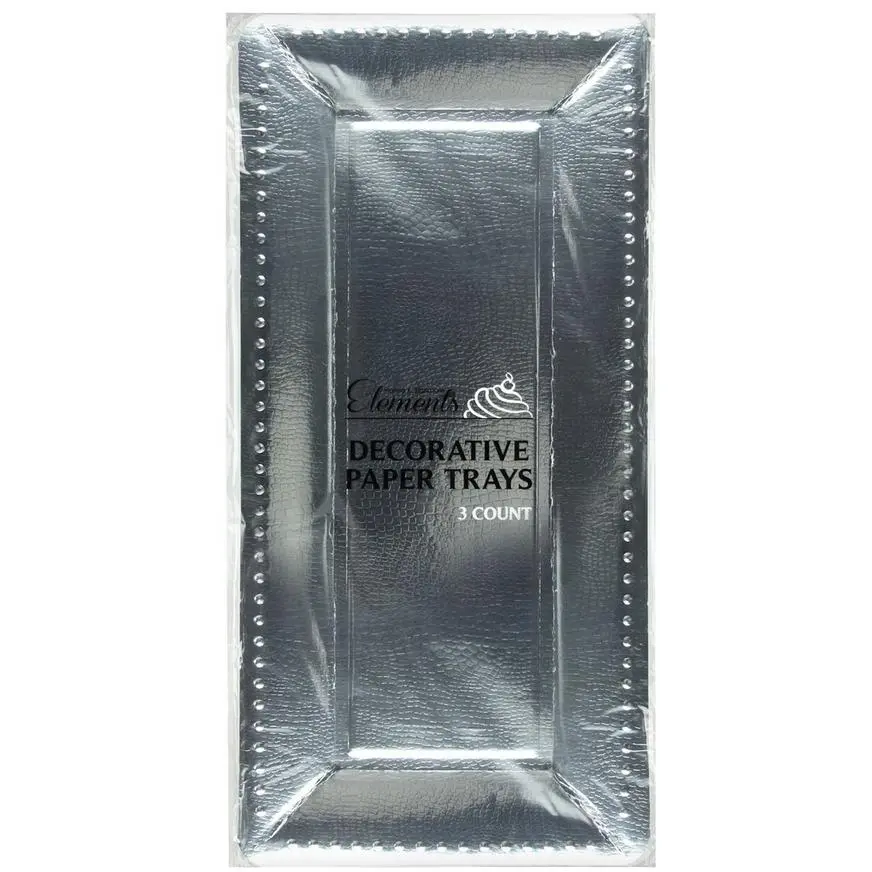 Metallic Silver Long Rectangular Paper Platters, 7.5in X 15 3/4in, 3ct - Image 2