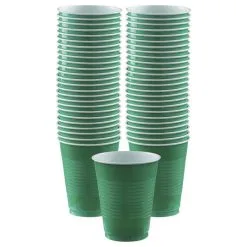Festive Green Plastic Cups, 16oz, 50ct