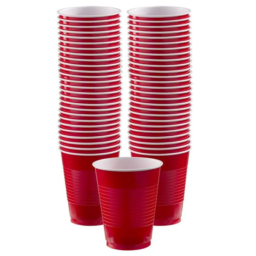 Red Plastic Cups, 16oz, 50ct