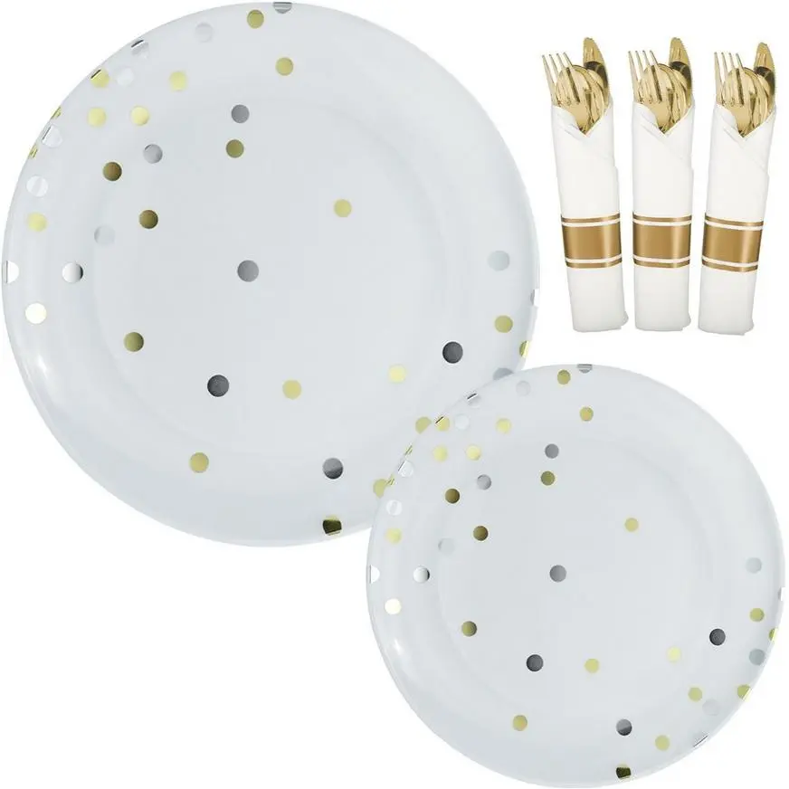 Gold & Silver Confetti Premium Tableware Kit For 20 Guests