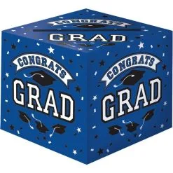 Blue Congrats Grad Cardstock Card Holder Box, 12in