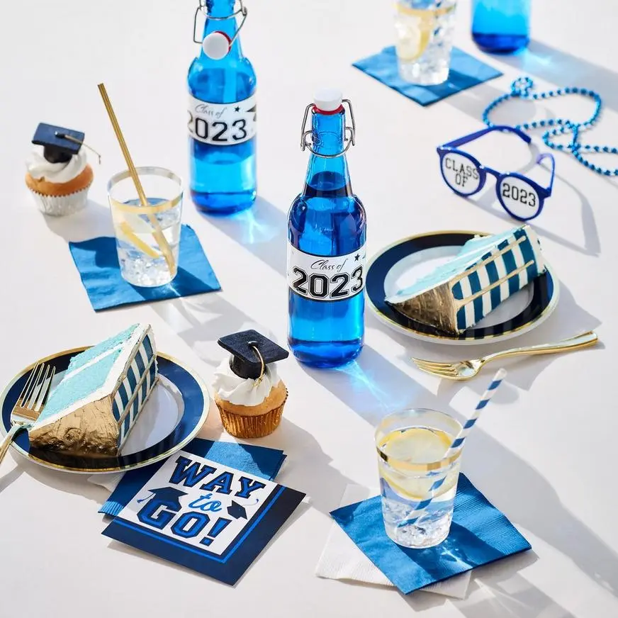 Blue True To Your School Graduation Paper Beverage Napkins, 5in, 40ct - Image 2