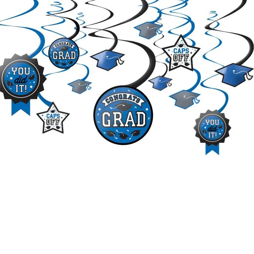 Blue Congrats Grad Swirl Decorations, 12pc - Image 2