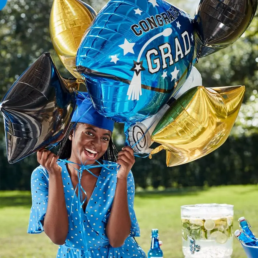 Blue Grad Cap & Diploma Foil Balloon, 25in - Image 2