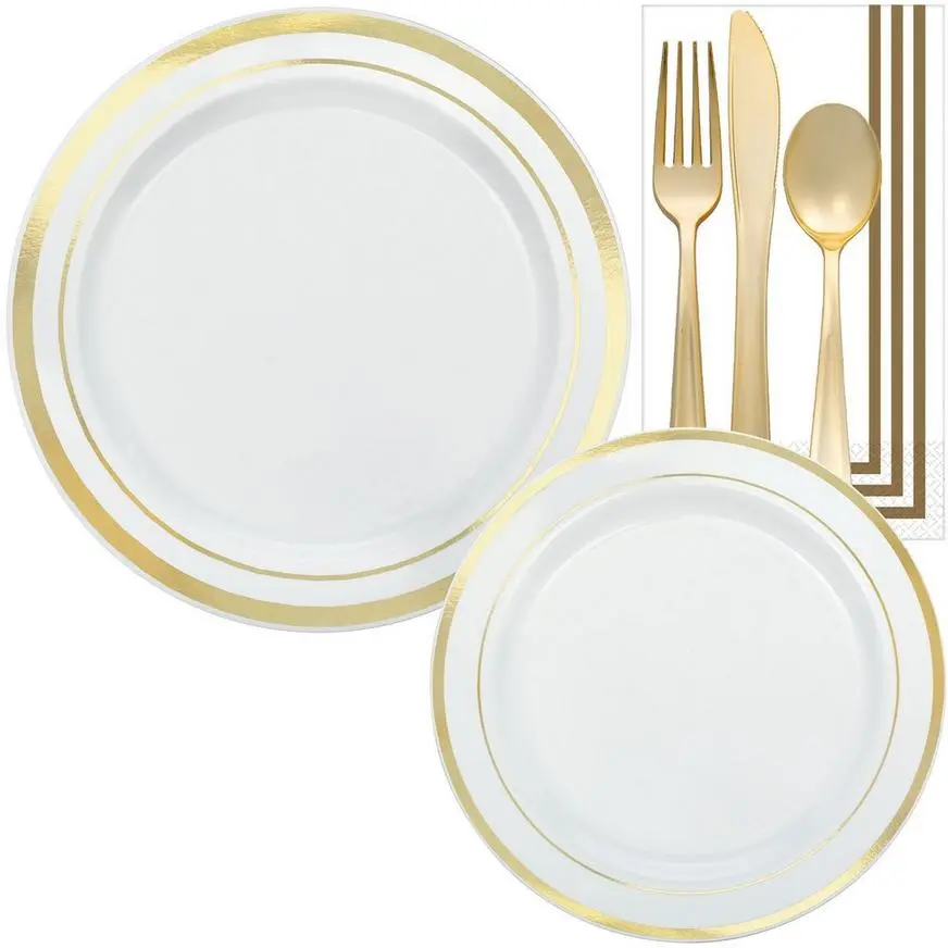 Gold-Trimmed White Premium Tableware Kit For 20 Guests