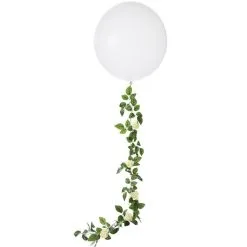 1ct, 24in, White Latex Balloon With White Floral Tail