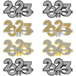 Glitter Black, Silver & Gold 2023 Cardstock Glasses, 8ct