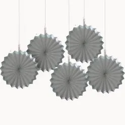 Metallic Border Silver Paper Fan Decorations, 5in, 5ct