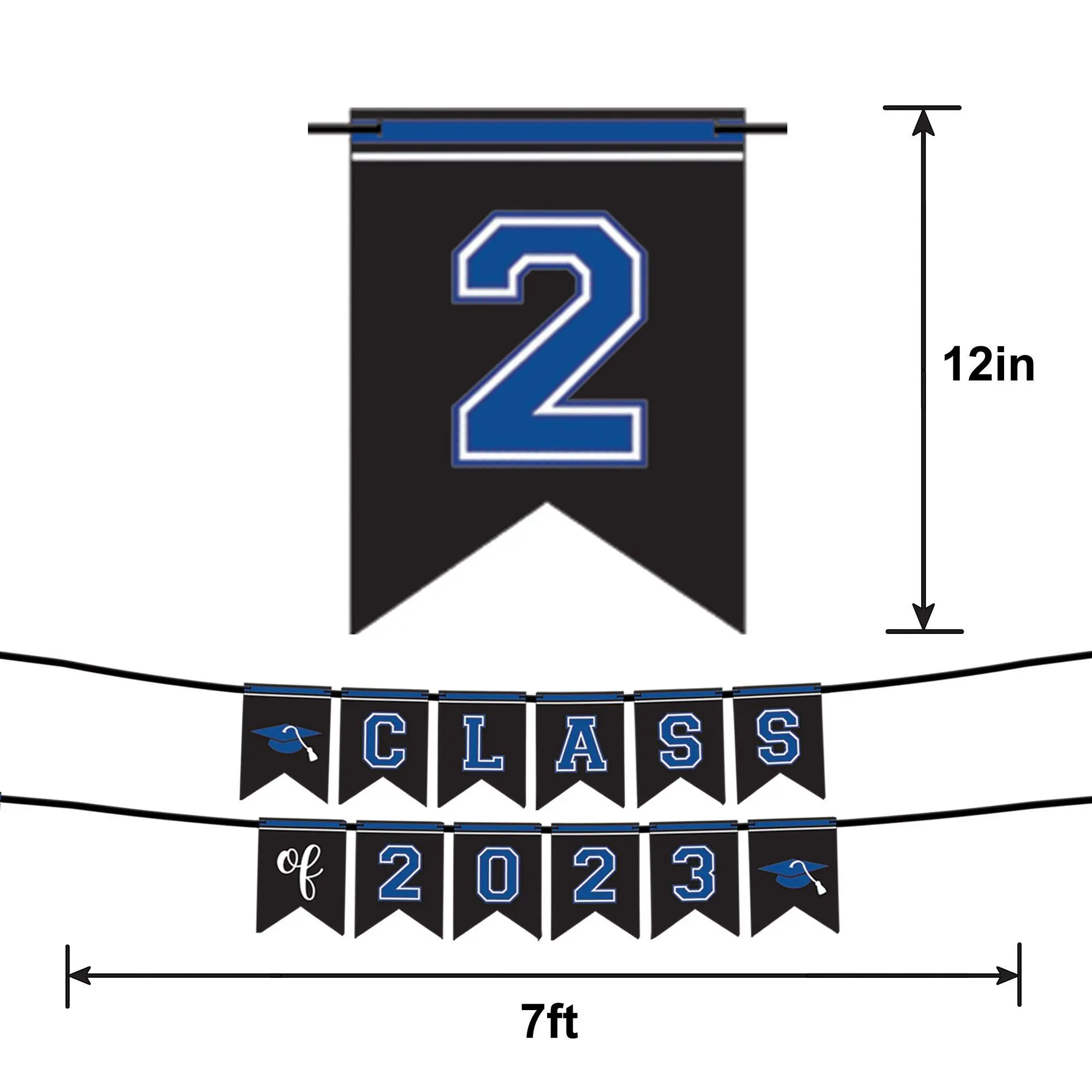 Blue Class Of 2023 Graduation Cardstock Pennant Banner, 12ft - Image 3