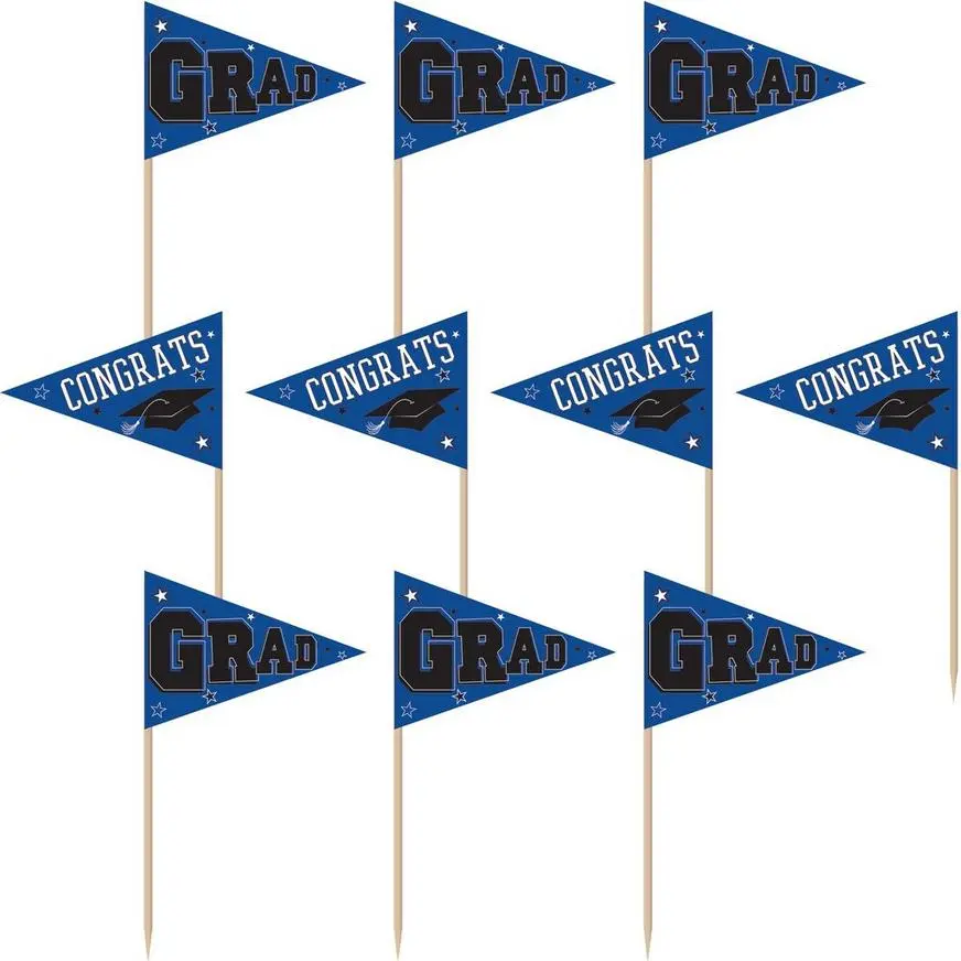 Blue Congrats Grad Party Picks, 3in, 36ct