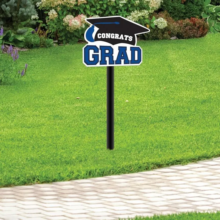 Blue Congrats Grad Cap MDF Yard Sign, 14in X 35.25in - Image 2