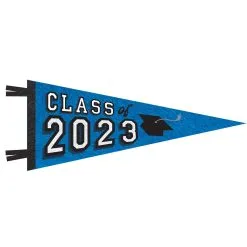 Blue Class Of 2023 Graduation Felt Pennant Flag, 30in X 11.4in