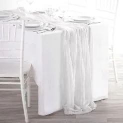 White Gauze Fabric Table Runner, 10ft