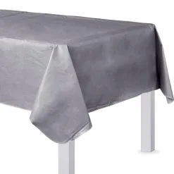 Silver Flannel-Backed Vinyl Tablecloth, 54in X 108in