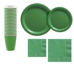 Festive Green Paper Tableware Kit For 20 Guests