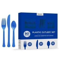 Royal Blue Heavy-Duty Plastic Cutlery Set For 20 Guests, 80ct