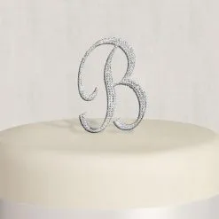 Rhinestone Silver Monogram B Cake Topper