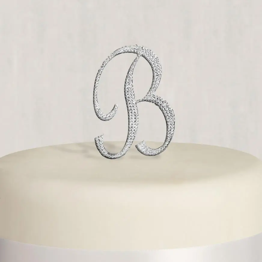 Rhinestone Silver Monogram B Cake Topper