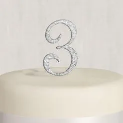 Rhinestone Silver Number 3 Cake Topper