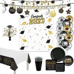Black, Silver & Gold Celebrate The Grad Party Kit For 20 Guests