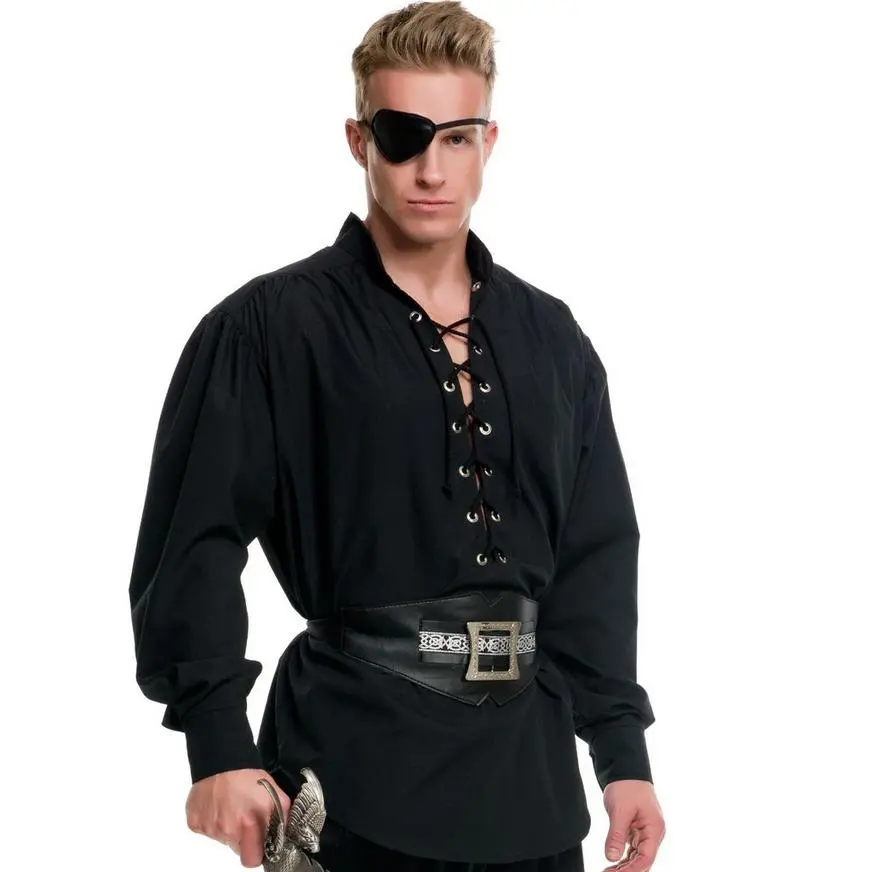 Black Lace-Up Pirate Shirt - Image 2
