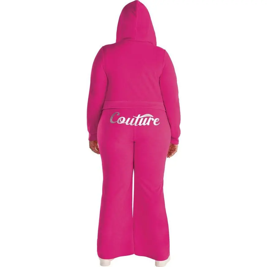 AMSCAN Adult Pink Couture Cutie Velour Tracksuit Costume - Plus Size - Image 2
