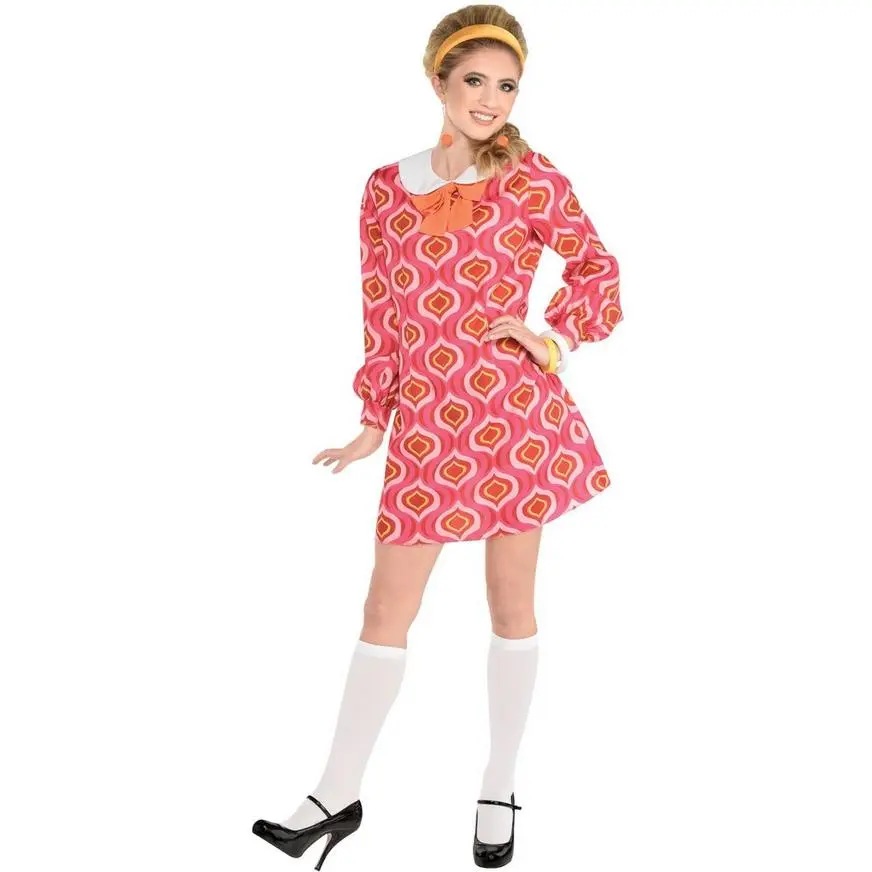 AMSCAN Pink & Orange 60s Mod Dress For Adults