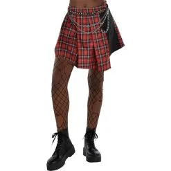 AMSCAN Adult Red Plaid Pleated Skirt With Chain Belt - Punk