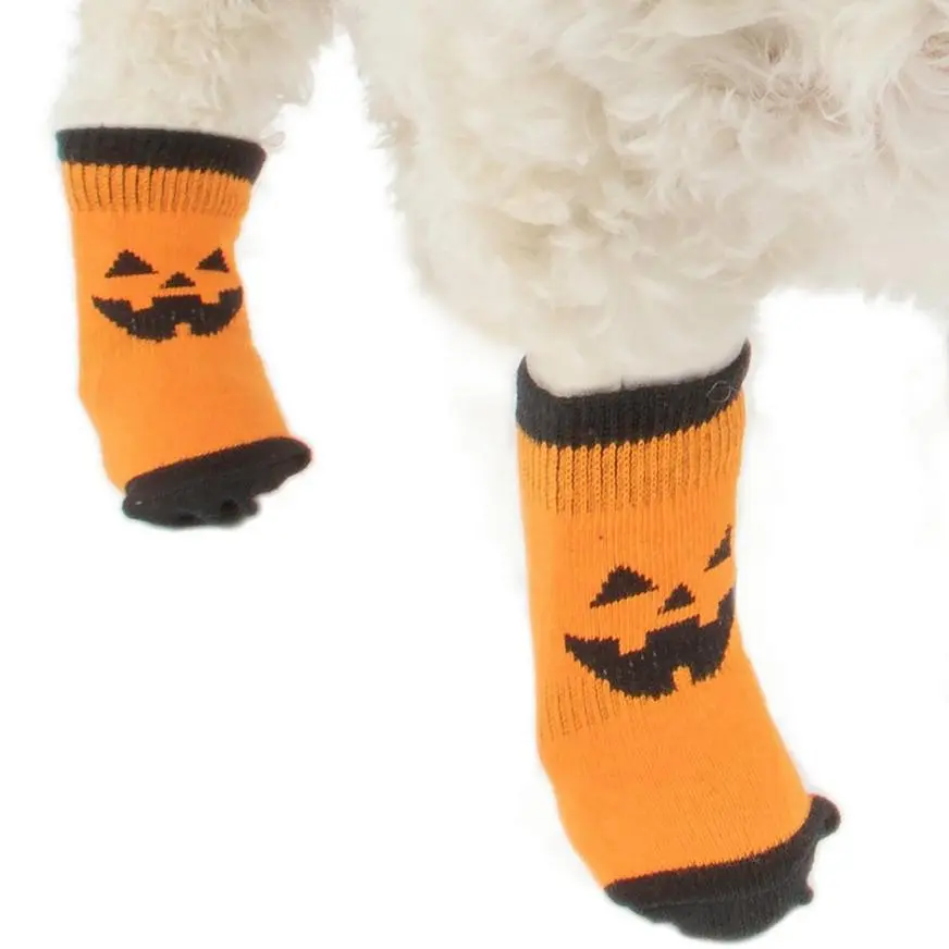 Party City Orange & Black Jack-o'-Lantern Anti-Slip Dog Socks - Image 2