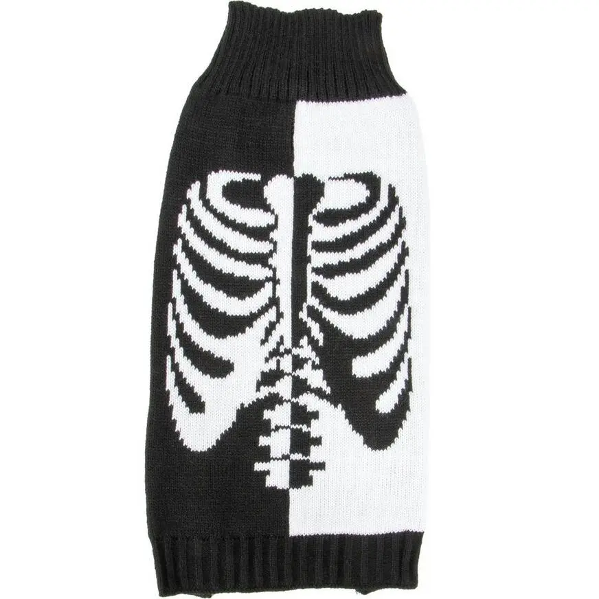 Party City Black & White Skeleton Rib Split Dog Sweater - Image 2
